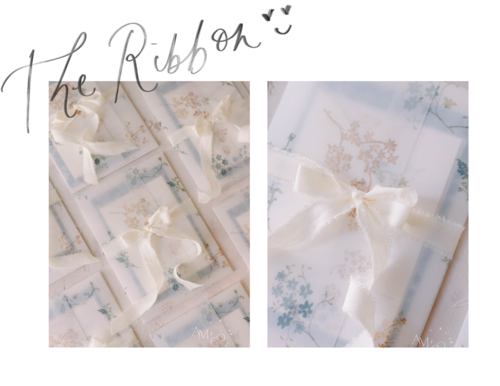 Wedding invitations with silk white ribbon