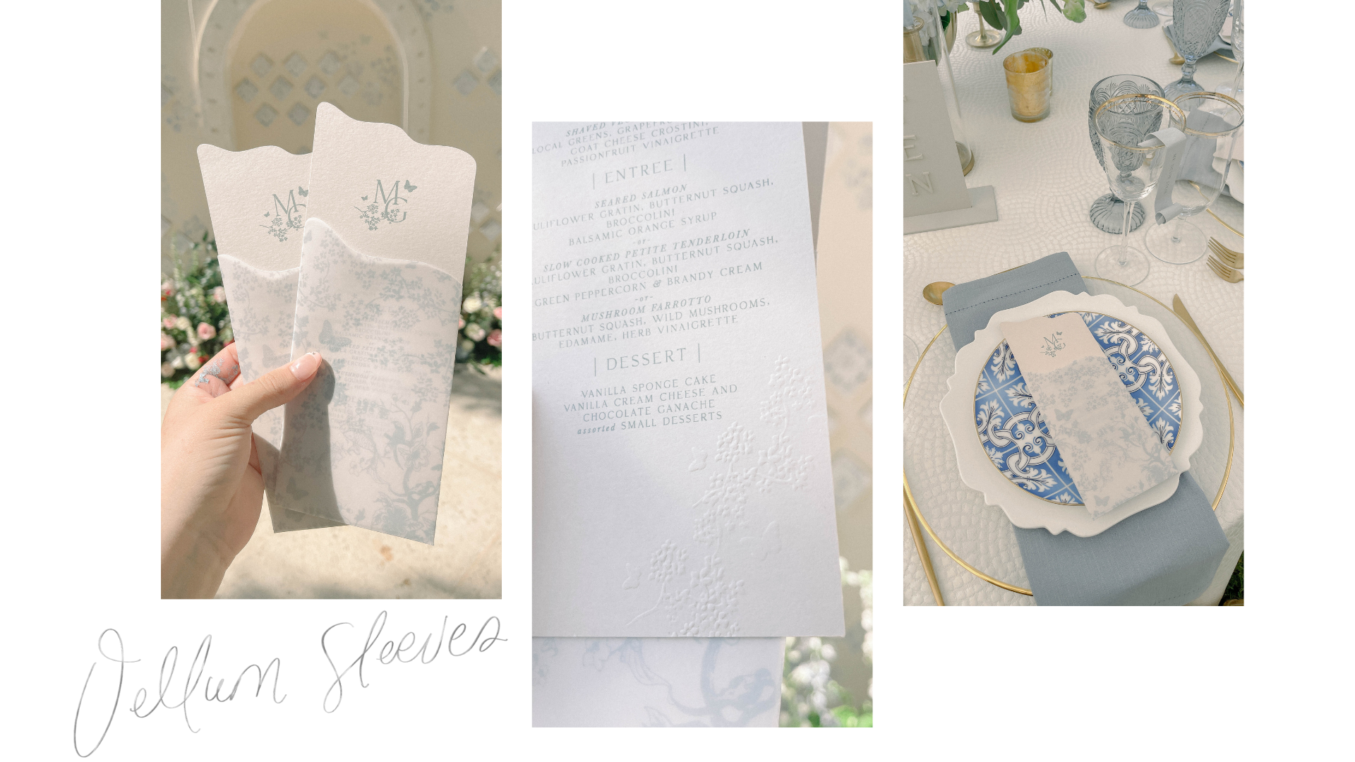 Wedding menus with vellum pocket