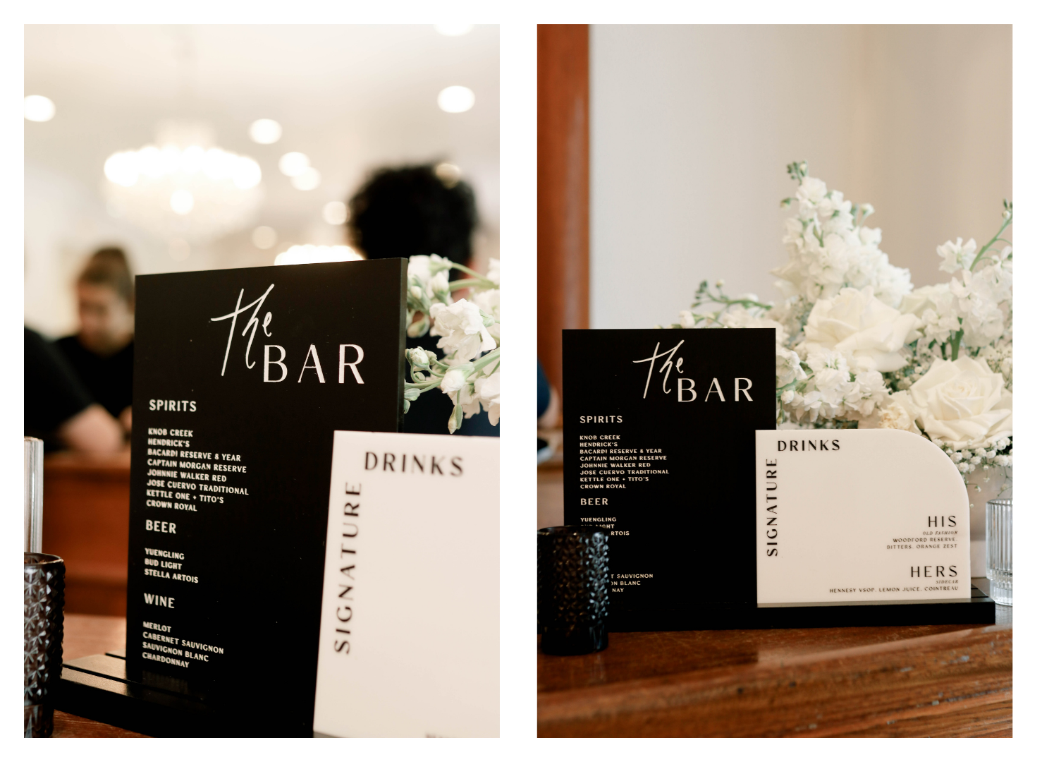 Black and white modern bar signage for wedding