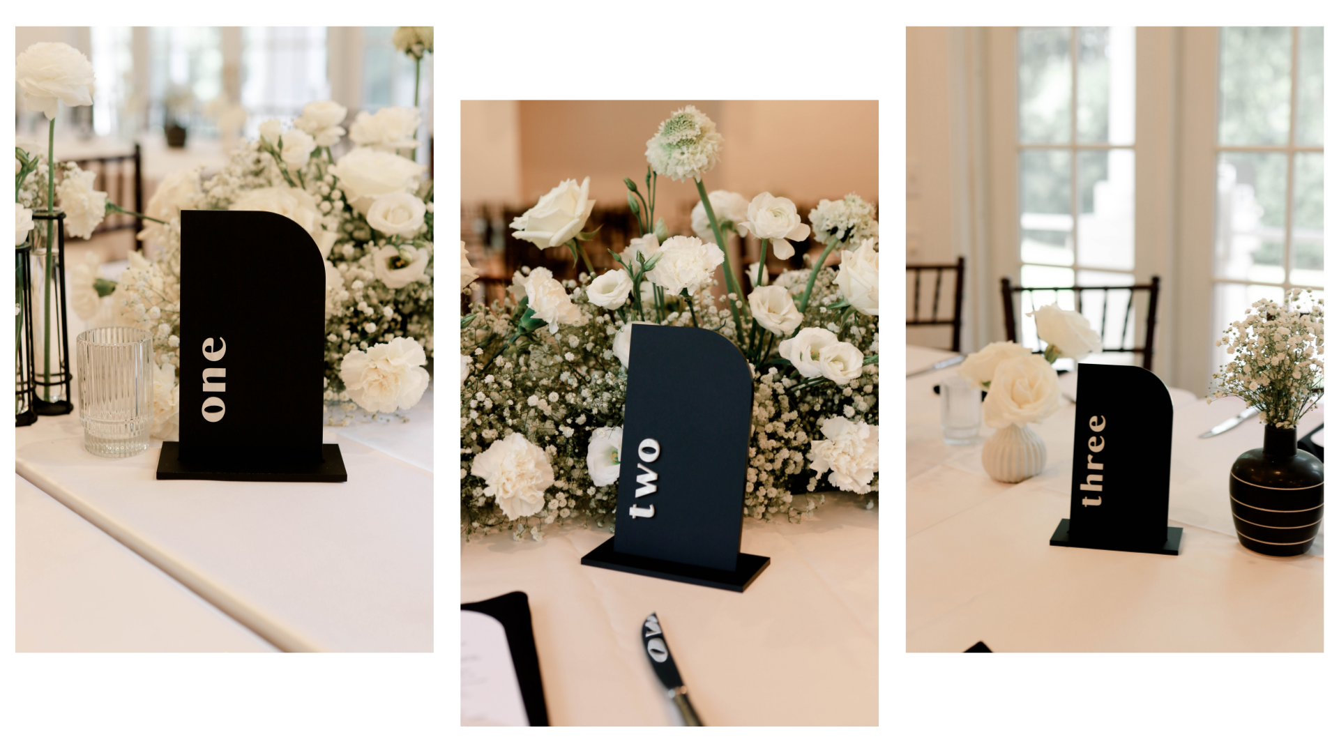 Sail-shaped black and white table numbers for wedding