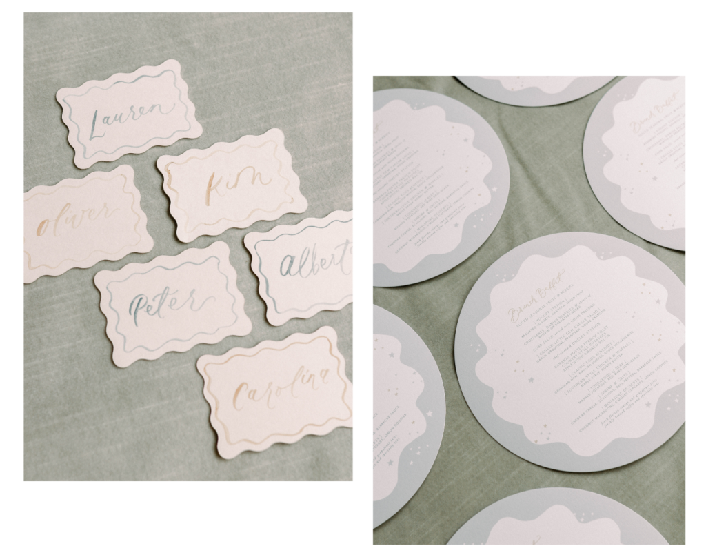 Custom menus and place cards for baby shower