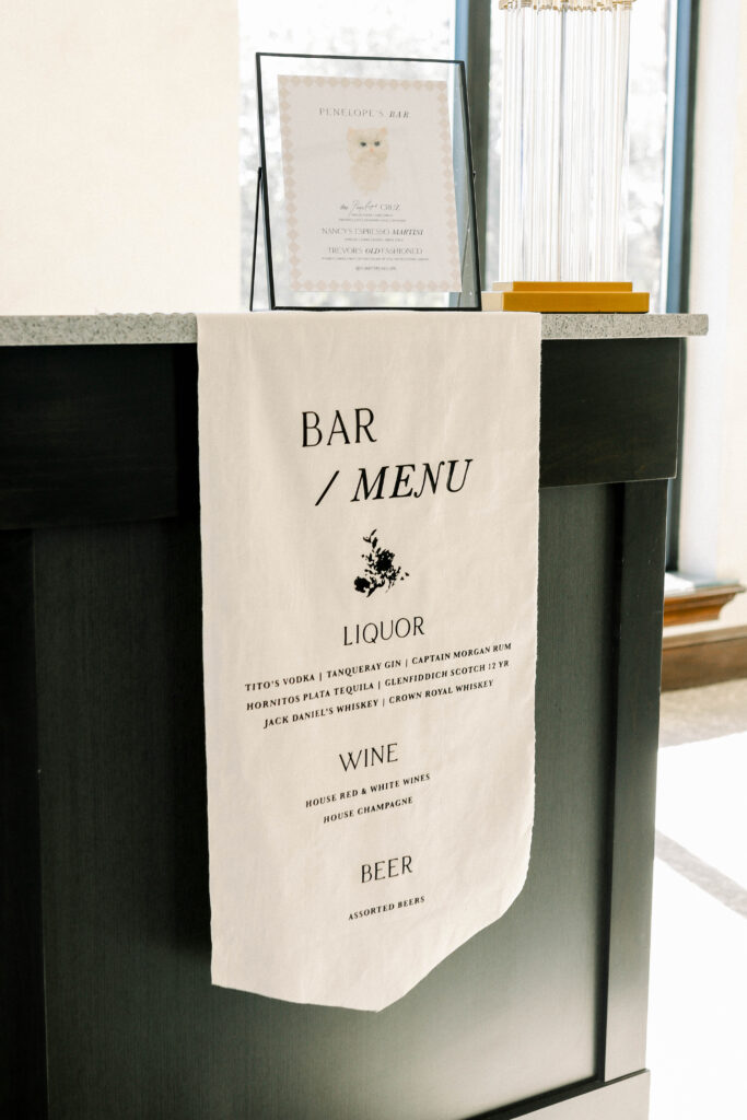Black and white linen bar menu