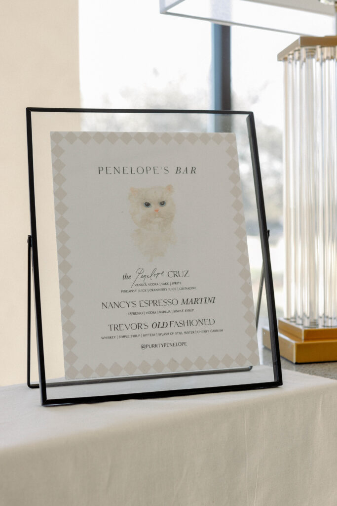 cat illustration wedding specialty drink menu we