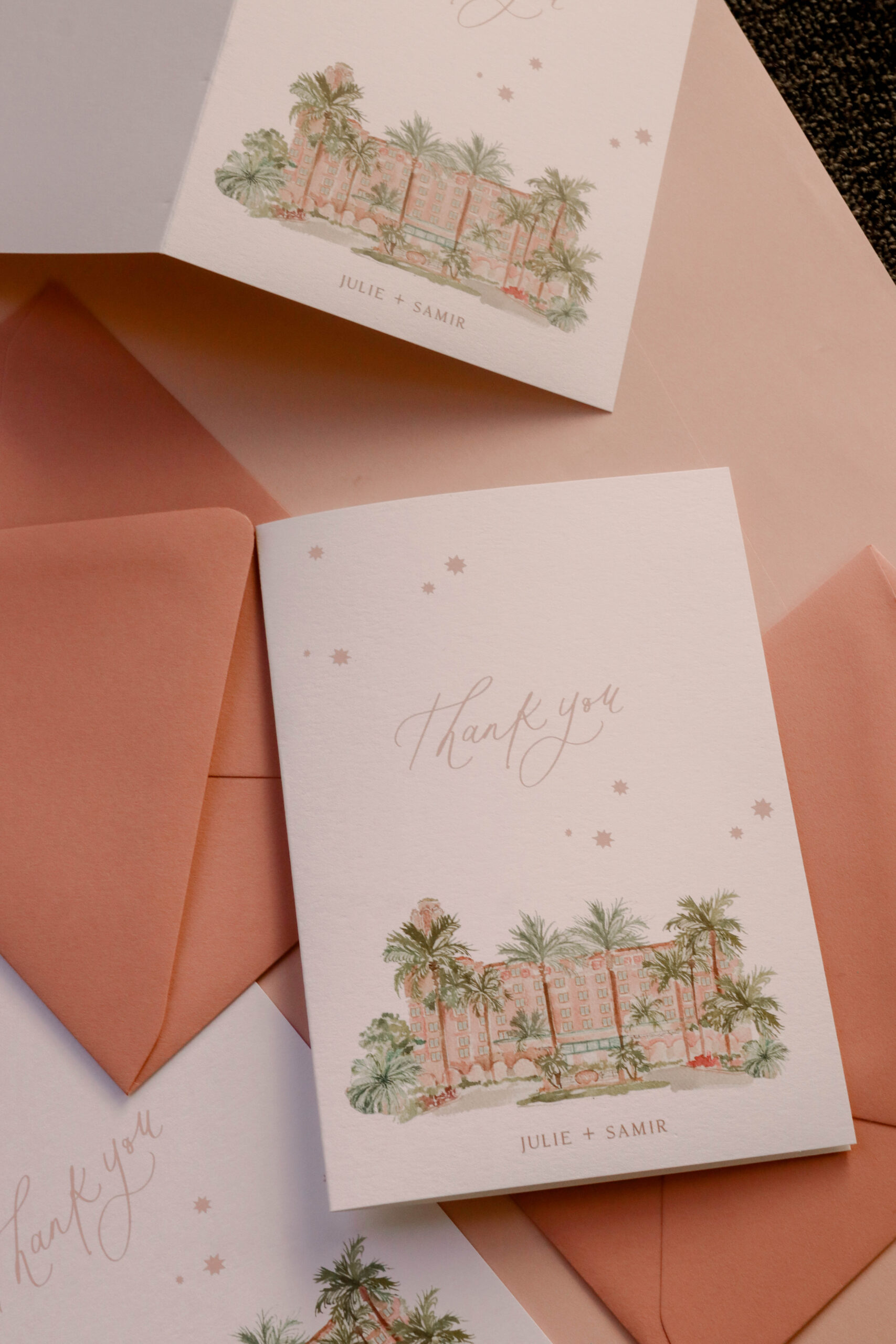 Thank you cards with venue illustration