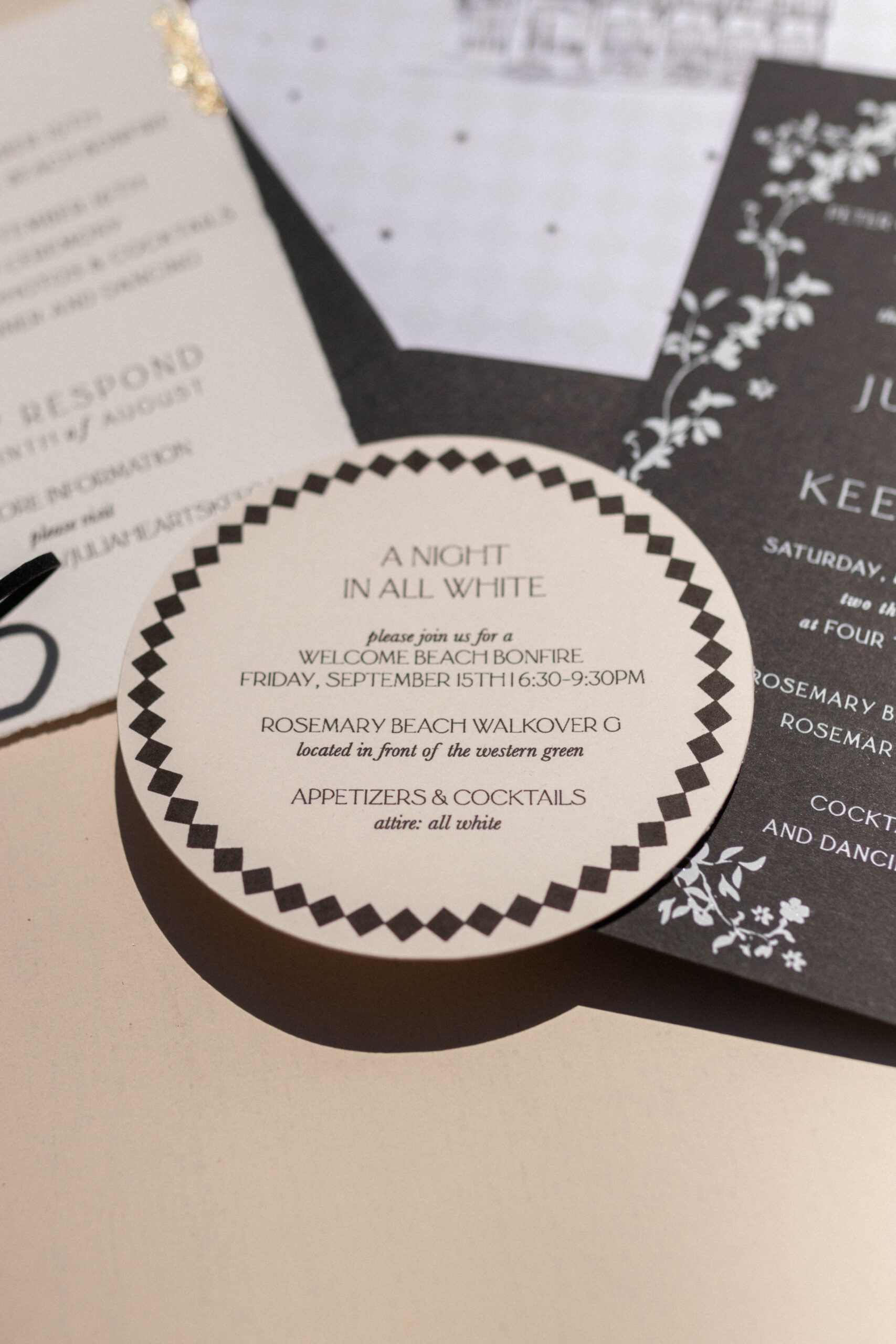 Circular wedding invitation details card